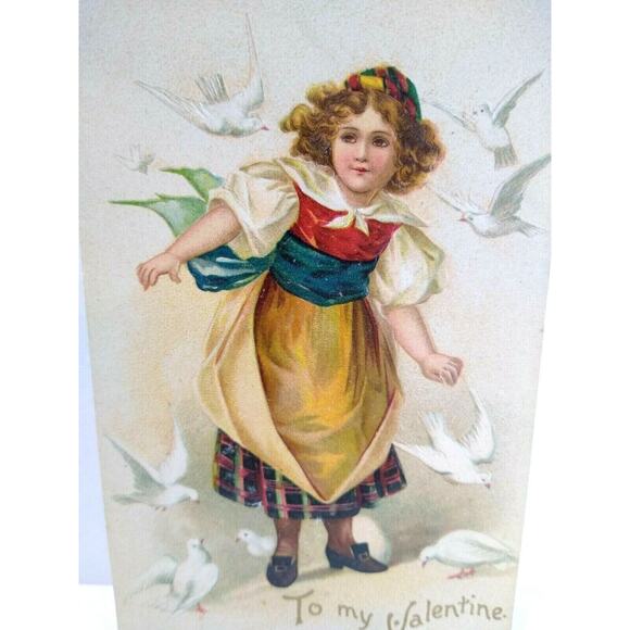 Valentine Postcard Unsigned Artist Ellen Clapsaddle Child Flying Doves Birds - Picture 4 of 4